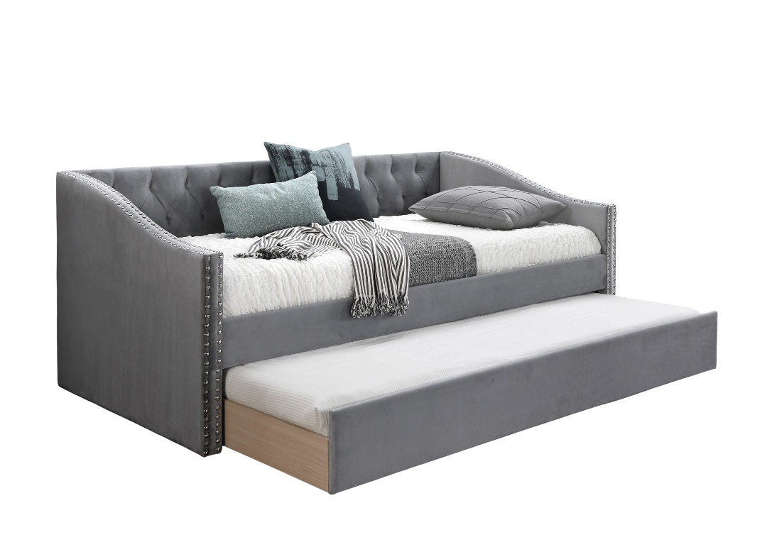 Gray Velvet Button Tufted Day Bed - 81" x 43"