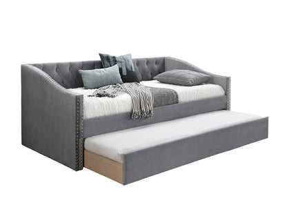 Gray Velvet Button Tufted Day Bed - 81" x 43"