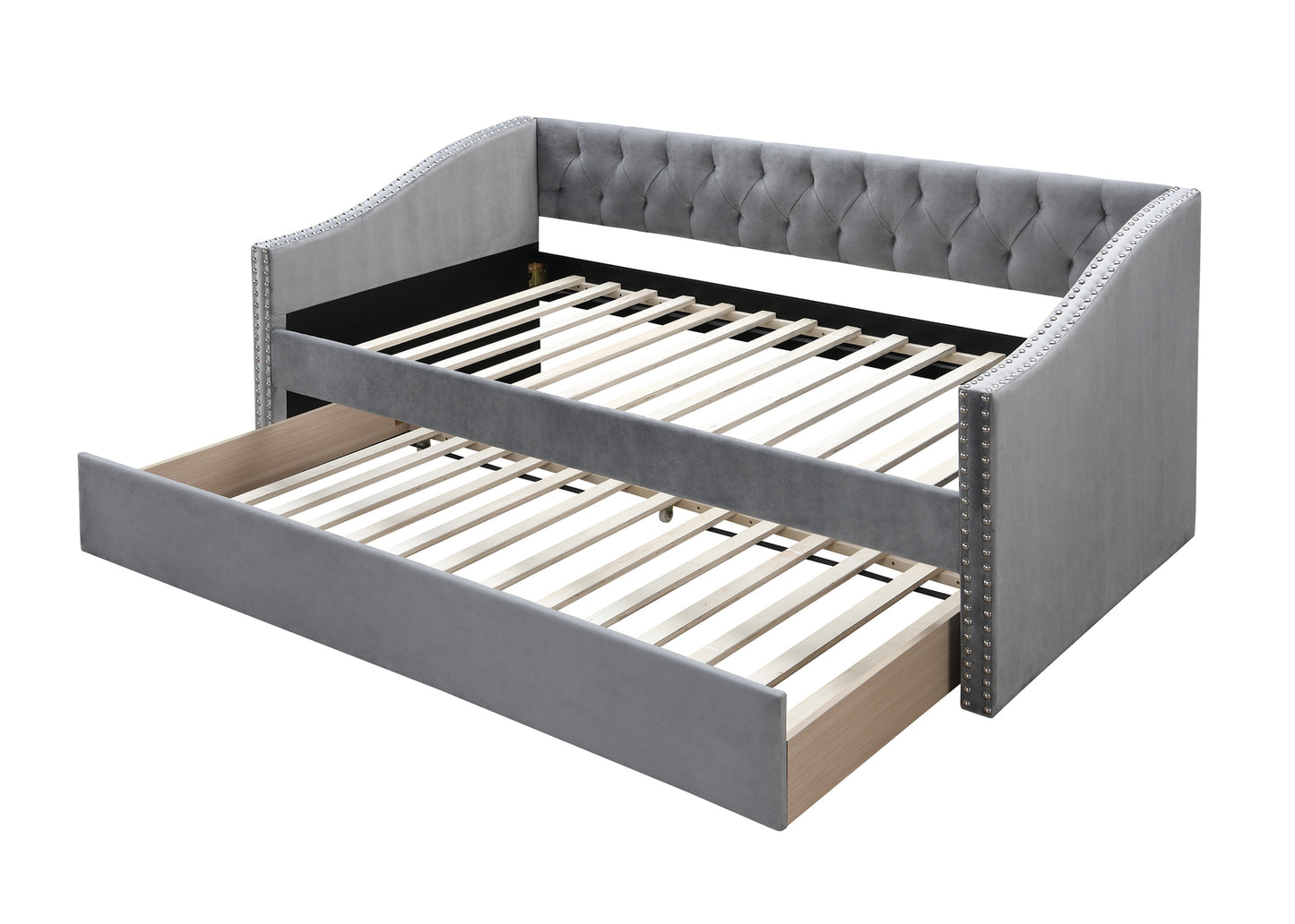 Gray Velvet Button Tufted Day Bed - 81" x 43"