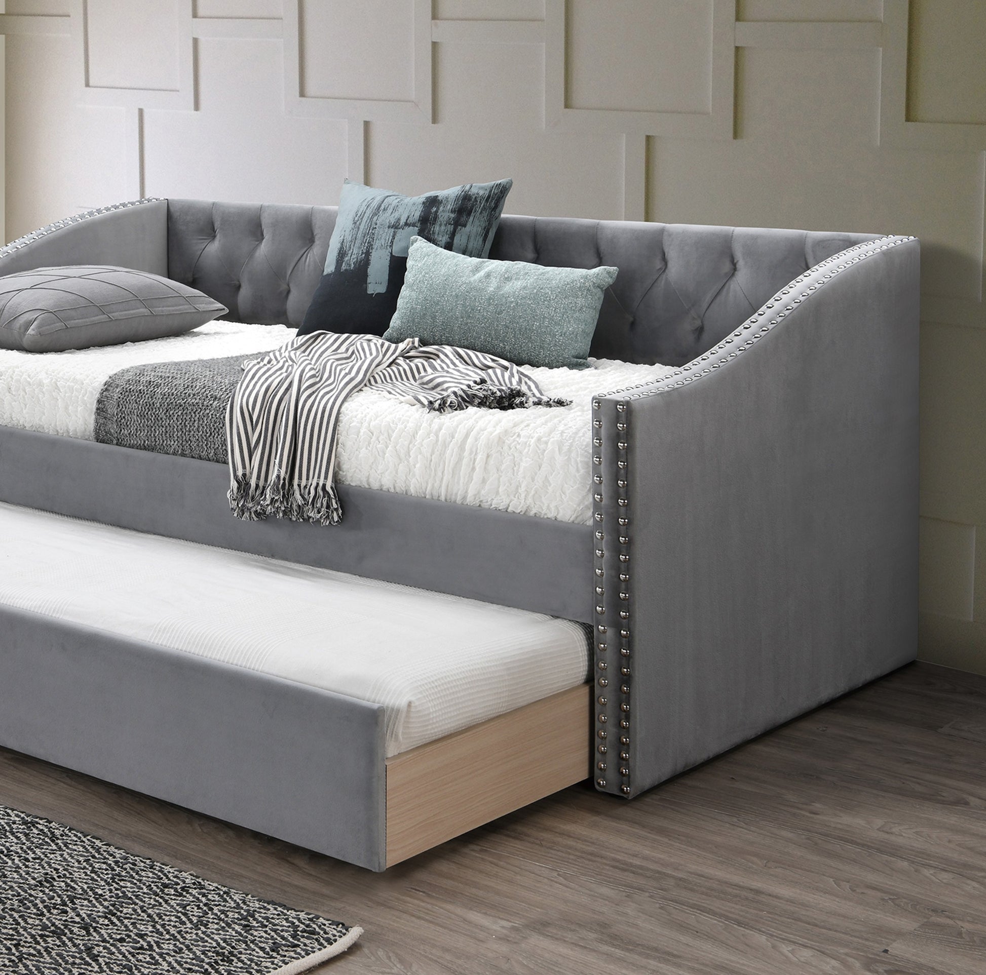 Gray Velvet Button Tufted Day Bed - 81" x 43"