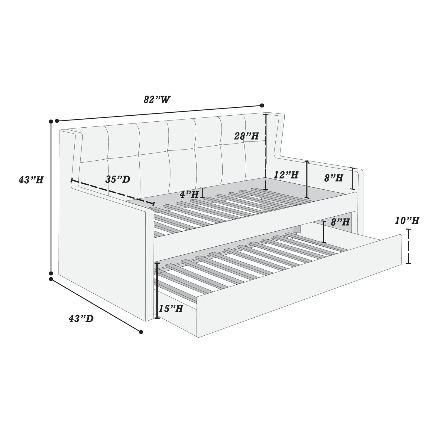 Light Gray Burlap Day Bed - 82" Bedroom Frame