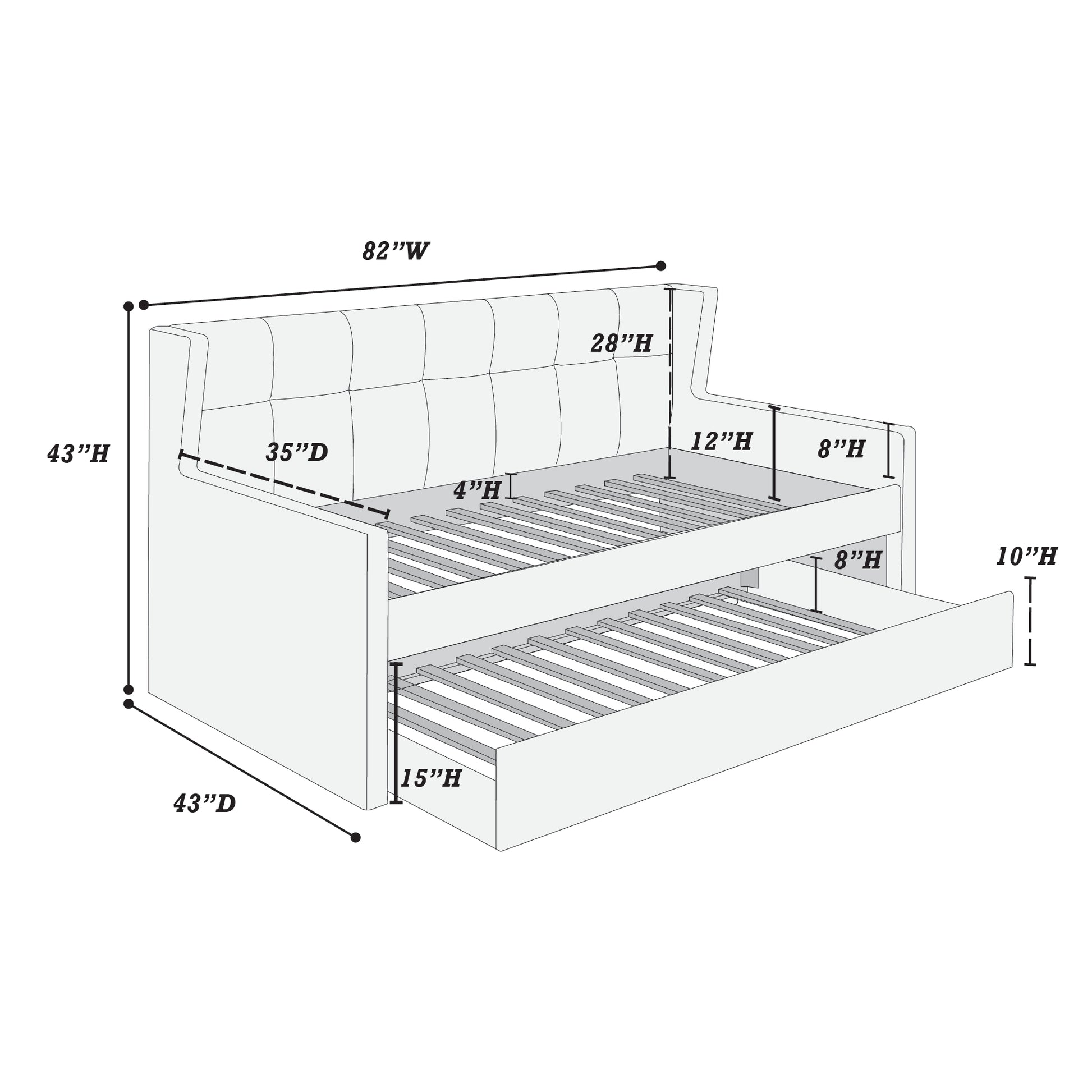 Light Gray Burlap Day Bed - 82" Bedroom Frame