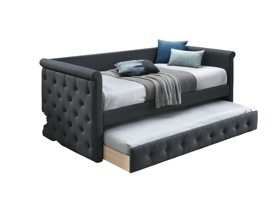 Charcoal Burlap Button Tufted Day Bed for Contemporary Bedroom