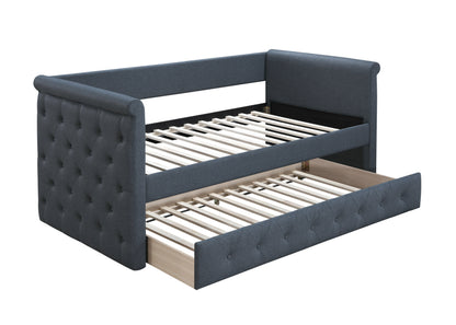 Charcoal Burlap Button Tufted Day Bed for Contemporary Bedroom