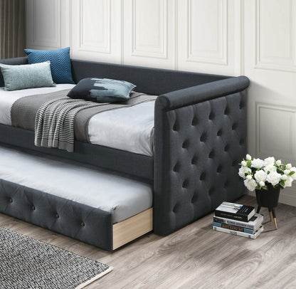 Charcoal Burlap Button Tufted Day Bed for Contemporary Bedroom