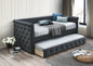1pc Day Bed w/ Slat Trundle Button Tufted Contemporary Charcoal Finish Bedroom Furniture