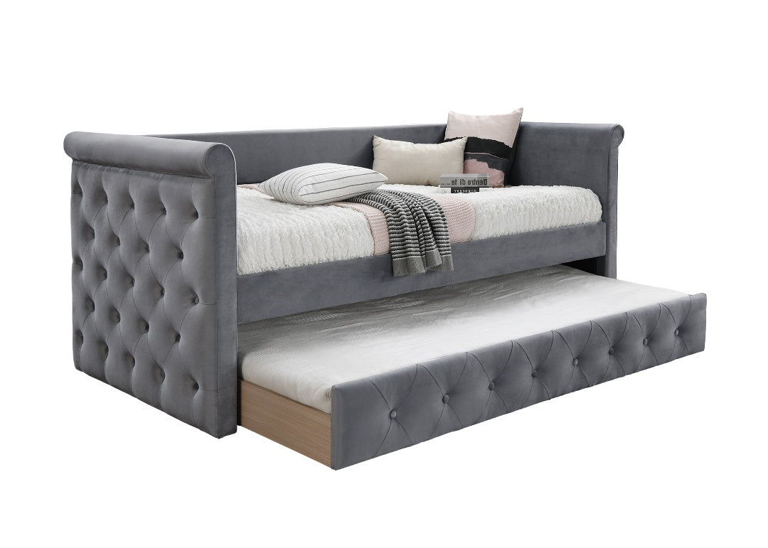 Gray Burlap Button Tufted Day Bed - 86" x 43" for Bedroom