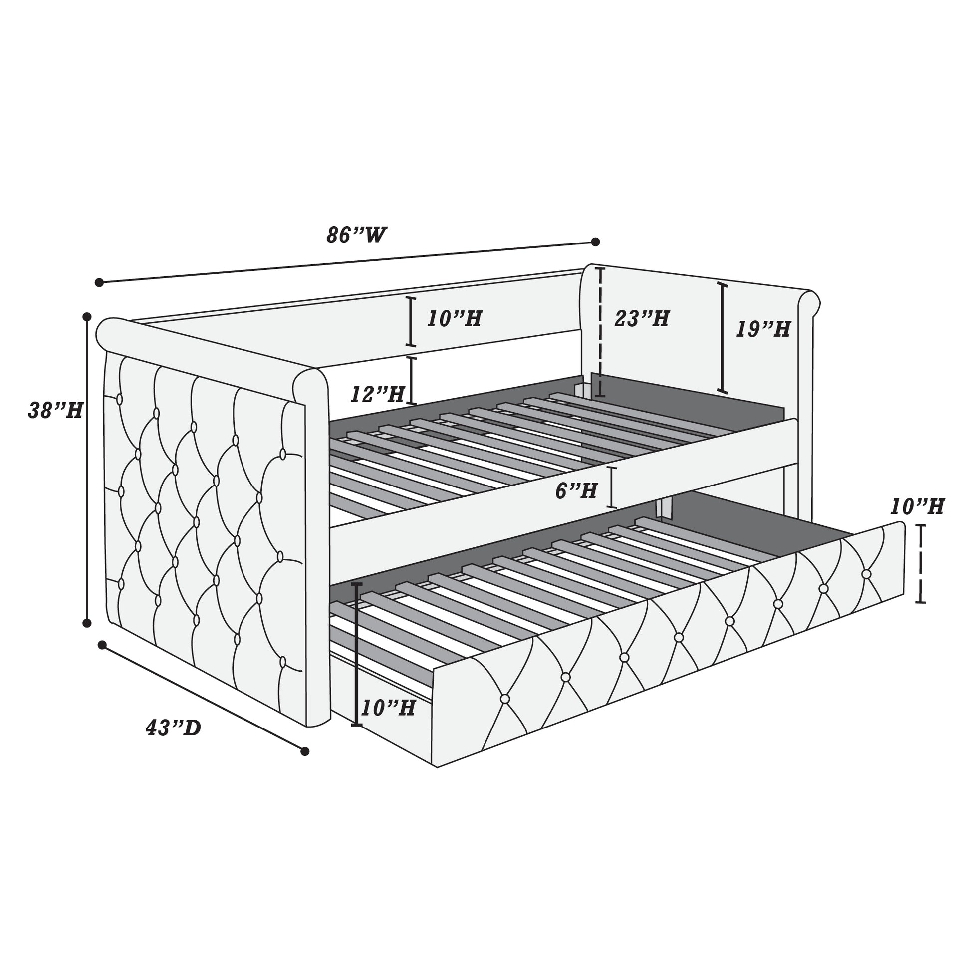 Gray Burlap Button Tufted Day Bed - 86" x 43" for Bedroom