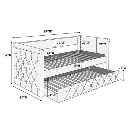 Gray Burlap Button Tufted Day Bed - 86" x 43" for Bedroom