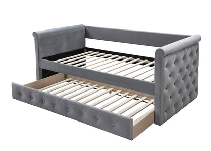 Gray Burlap Button Tufted Day Bed - 86" x 43" for Bedroom