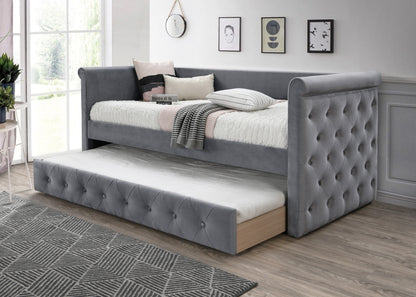 Gray Burlap Button Tufted Day Bed - 86" x 43" for Bedroom