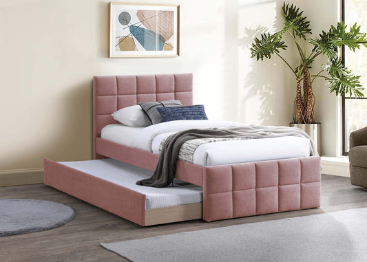 Light Pink Linen Full Size Trundle Bed Frame for Bedroom