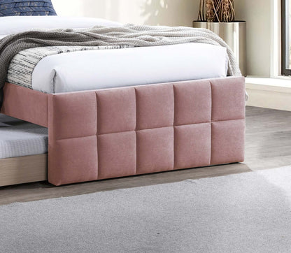 Light Pink Linen Full Size Trundle Bed Frame for Bedroom