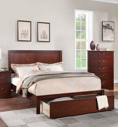 Rustic Style 1pc Eastern King Size Bed Two Panel Headboard Footboard Drawer Cherry Finish Bedroom Furniture
