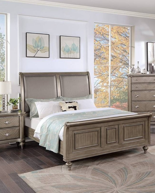 Modern Luxury Style 1pc Queen King Size Bed Two Panel Headboard Antique Silver Finish Bedroom Furniture