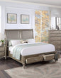 1pc Queen Size Bed Two Panel Upholstered Headboard Footboard Drawers Antique Silver Finish Bedroom Furniture