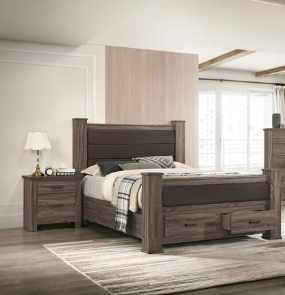 Modern Style 1pc Queen Size Bed Upholstered Headboard Footboard Drawers Brown Finish Bedroom Furniture