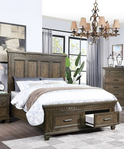 1pc California King Size Panel Headboard Bed Footboard Drawers Traditional Brown Finish Bedroom Furniture
