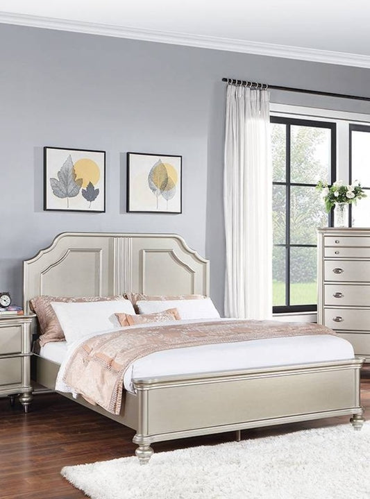 Traditional Style Eastern King Size Bed 1pc Two Panel Bed Silver Finish Bedroom Furniture