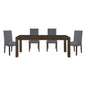 Classic 5pc Dining Set Dark Brown Finish Table and 4x Side Chairs Comfort Upholstery Gray Dining Kitchen Furniture