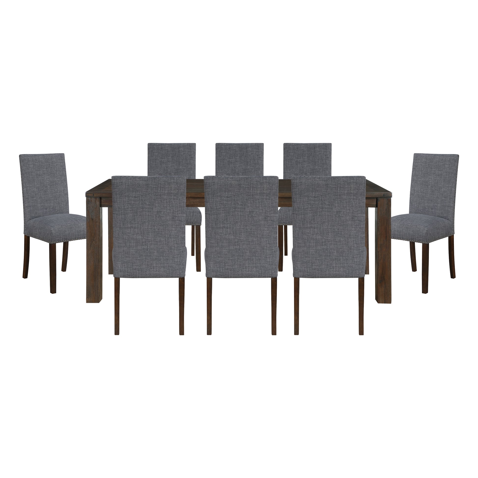 Classic 9pc Dining Set Dark Brown Finish Table and 8x Side Chairs Comfort Upholstery Gray Dining Kitchen Furniture