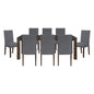 Classic 9pc Dining Set Dark Brown Finish Table and 8x Side Chairs Comfort Upholstery Gray Dining Kitchen Furniture