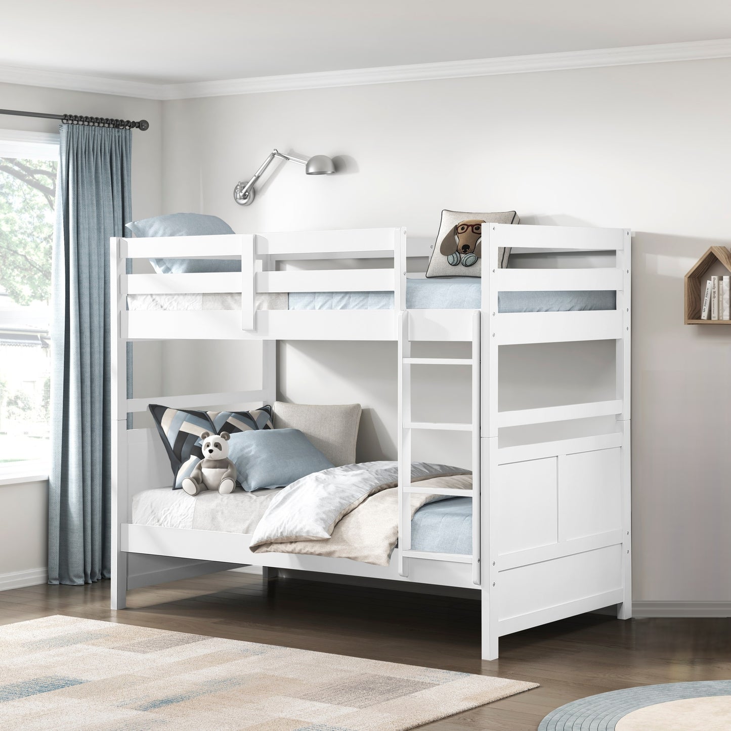 Bunk Bed Twin Over Twin White Finish Sturdy Wood Frame Guard Rails Youth Bedroom Furniture 1pc