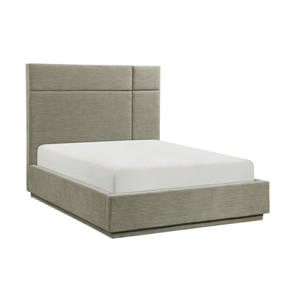 Beautiful King Platform Bed Forest Green Fabric Upholstery Durable Plywood Frame 1pc