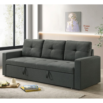 Dark Gray Fabric Sleeper Sofa with Tufted Cushions for Guest Room for Living Room