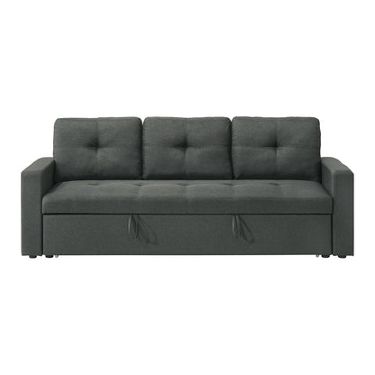 Dark Gray Fabric Sleeper Sofa with Tufted Cushions for Guest Room for Living Room
