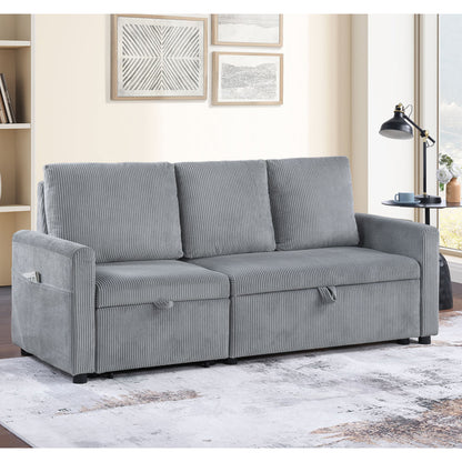 3 Seat Gray Corduroy Sofa with Storage