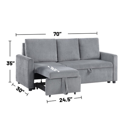 3 Seat Gray Corduroy Sofa with Storage