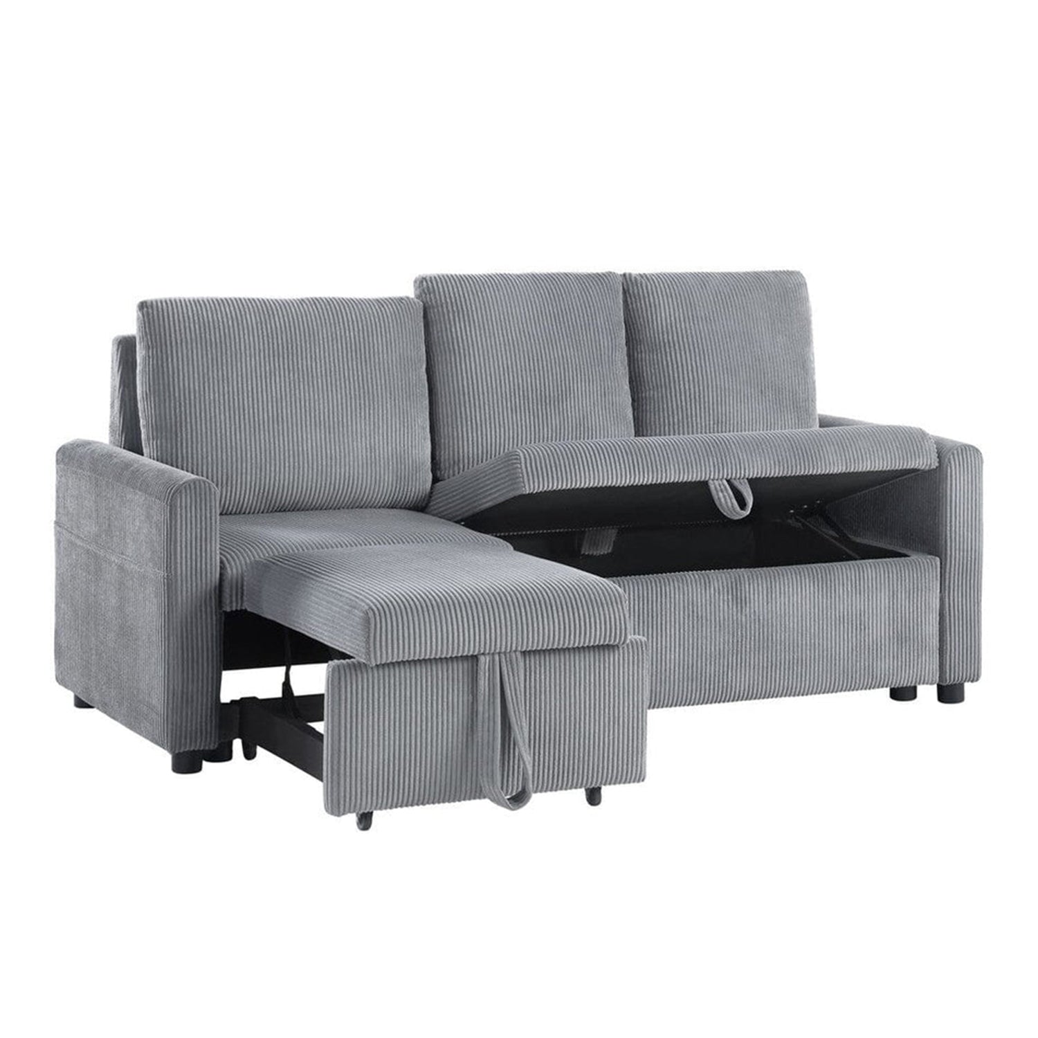 3 Seat Gray Corduroy Sofa with Storage