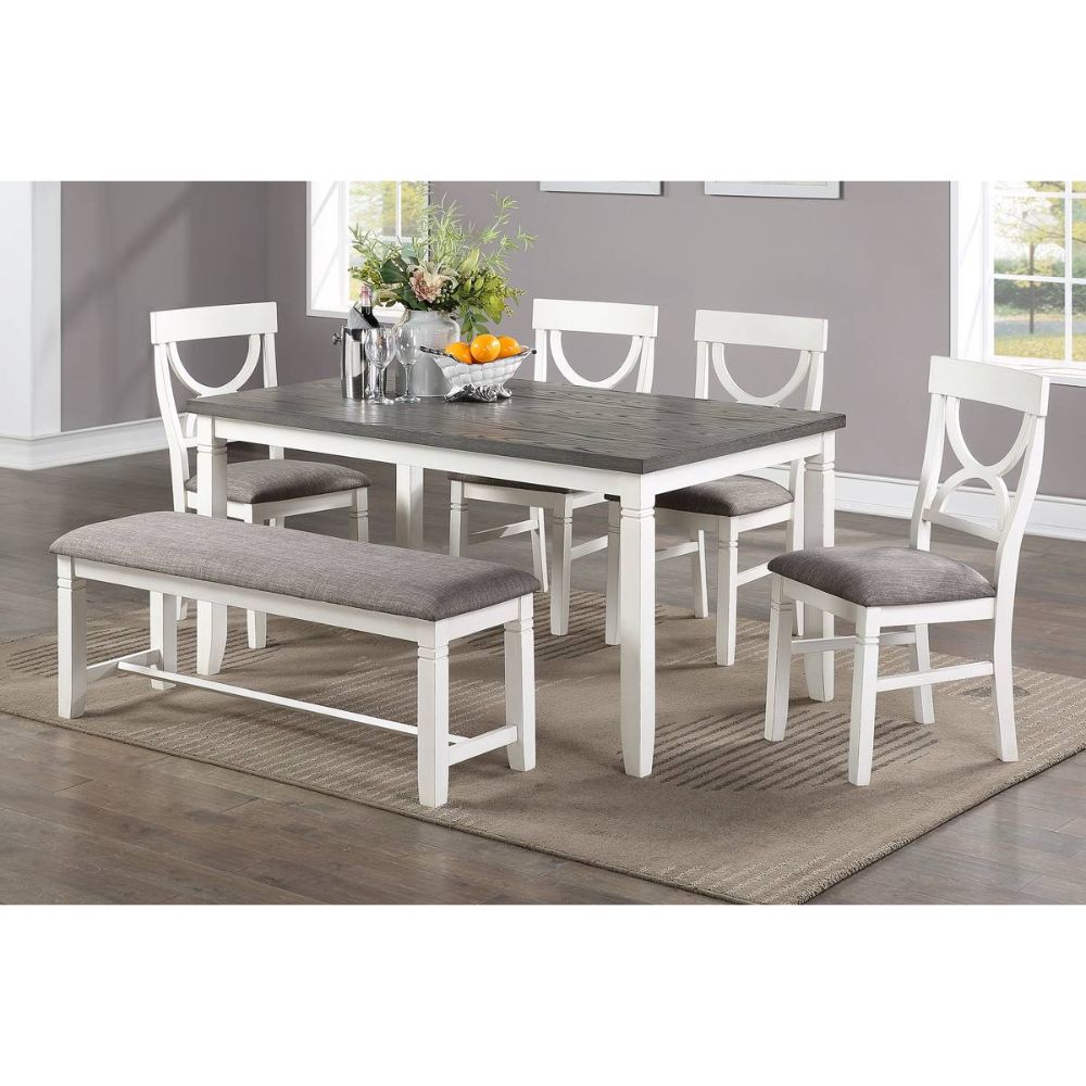 6 Person Grey White Rectangular Dining Table Set