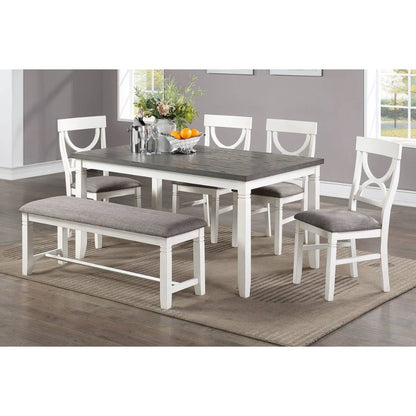 6 Person Grey White Rectangular Dining Table Set