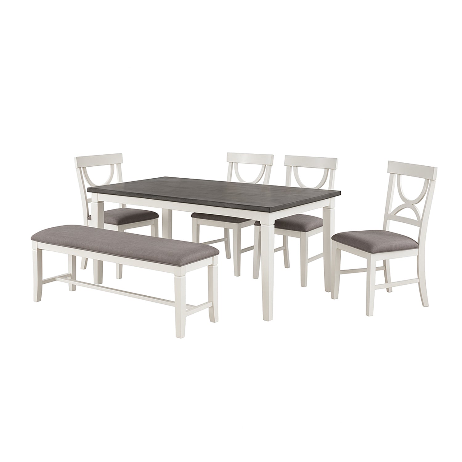Carrol 6 Piece Wood Dining Set, White and Grey