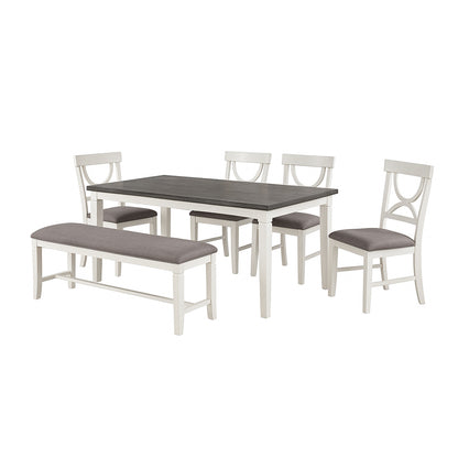 Carrol 6 Piece Wood Dining Set, White and Grey