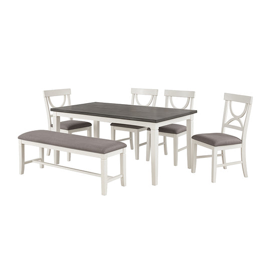 Carrol 6 Piece Wood Dining Set, White and Grey