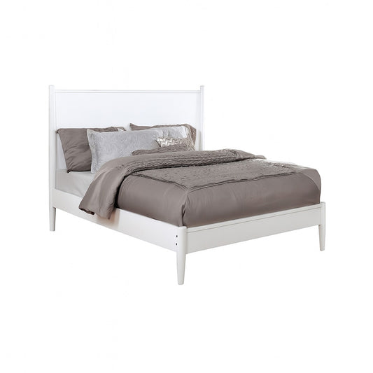 Mid-Century Modern Full Size Wooden Platform Bed in White Finish