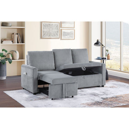 Gray Corduroy Sofa with Chaise Storage - 3 Seats for Living Room