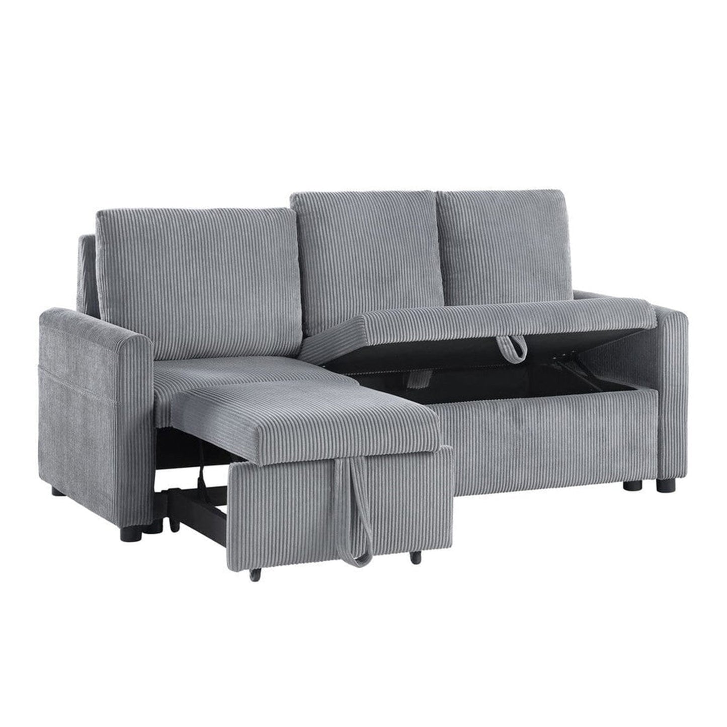Gray Corduroy Sofa with Chaise Storage - 3 Seats for Living Room