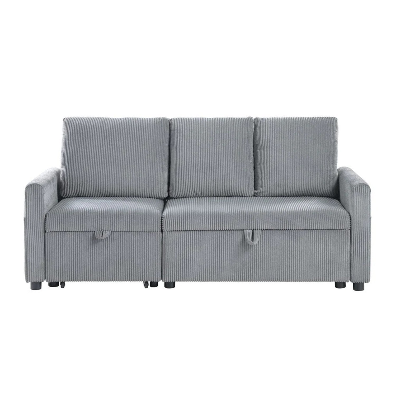 Gray Corduroy Sofa with Chaise Storage - 3 Seats for Living Room