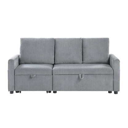 Gray Corduroy Sofa with Chaise Storage - 3 Seats for Living Room