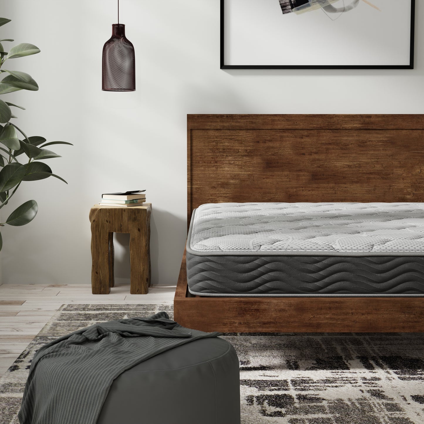 Queen Hybrid 8 Inch Firm Mattress - Foam+Spring Black Gray for Bedroom