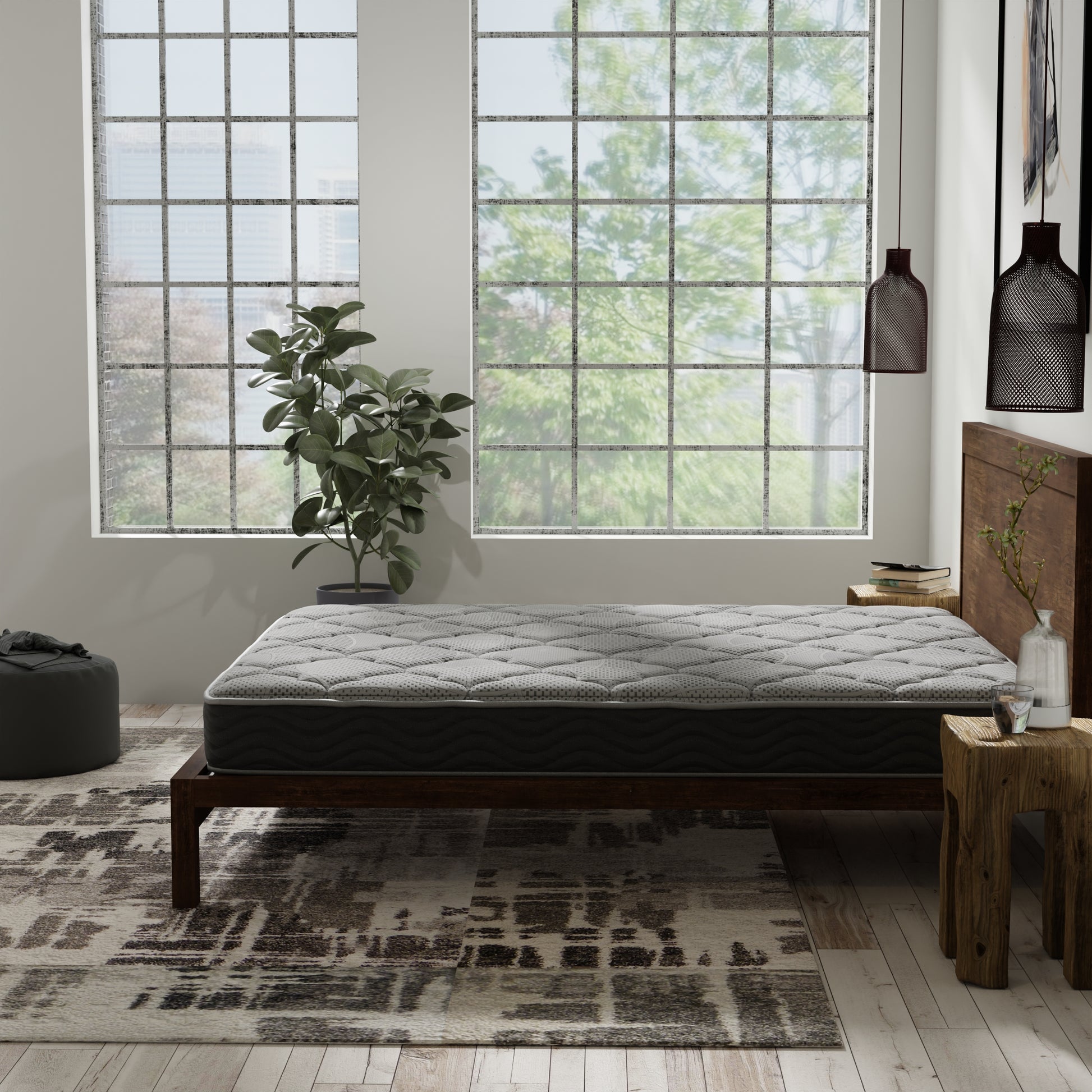 Queen Hybrid 8 Inch Firm Mattress - Foam+Spring Black Gray for Bedroom