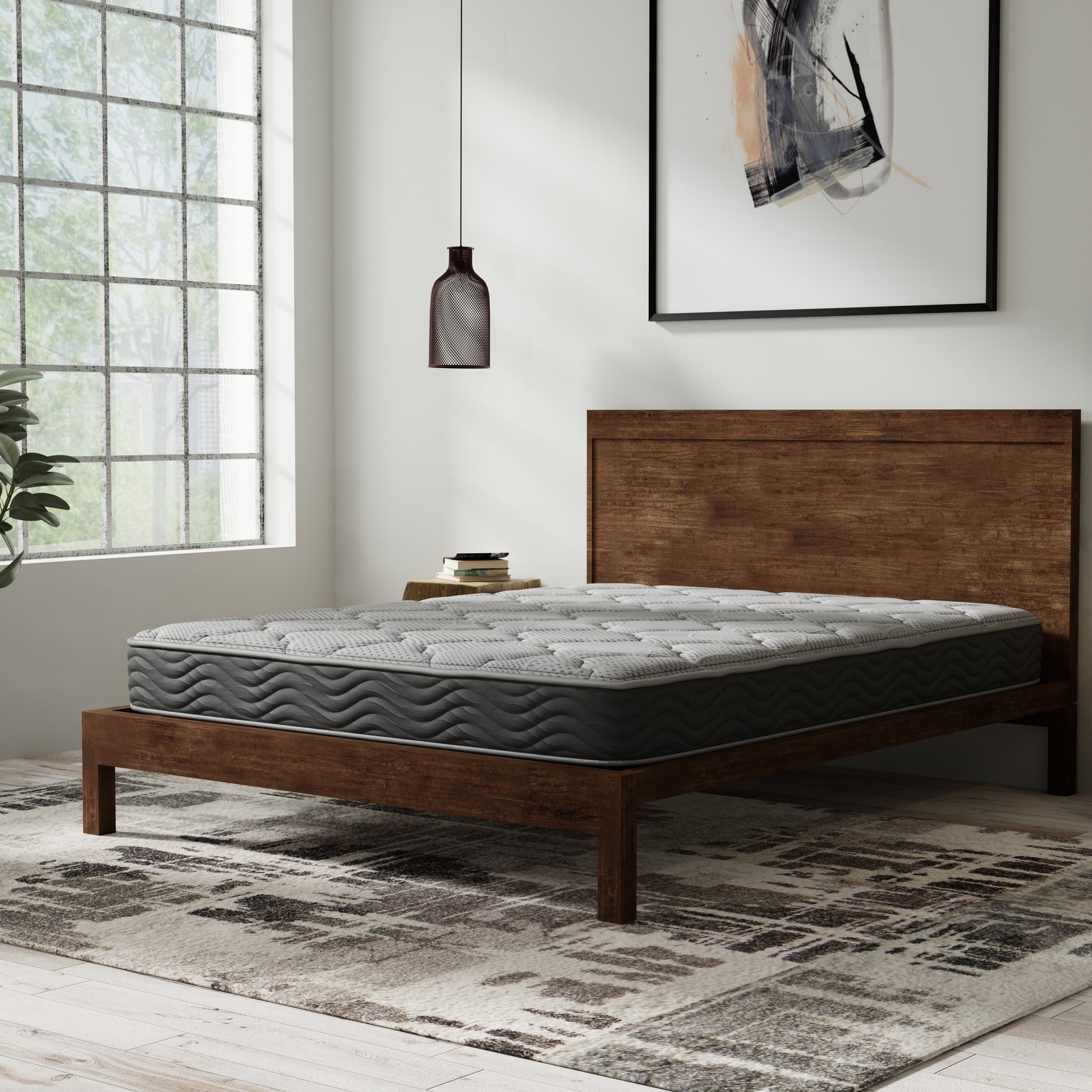 Queen Hybrid 8 Inch Firm Mattress - Foam+Spring Black Gray for Bedroom