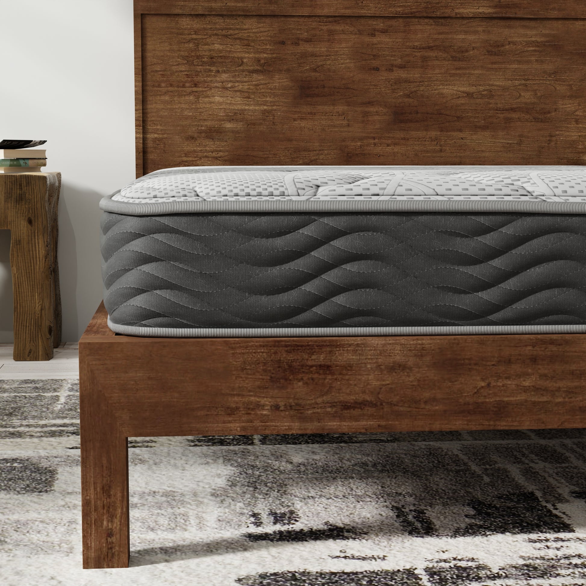 Queen Hybrid 8 Inch Firm Mattress - Foam+Spring Black Gray for Bedroom