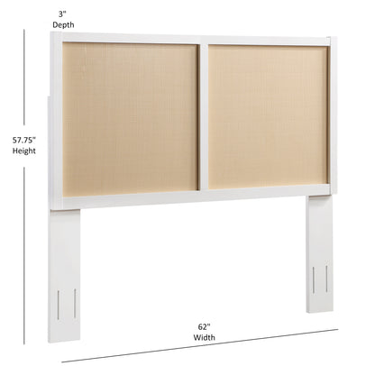 Coastal Cane Queen Headboard - White Wood Frame