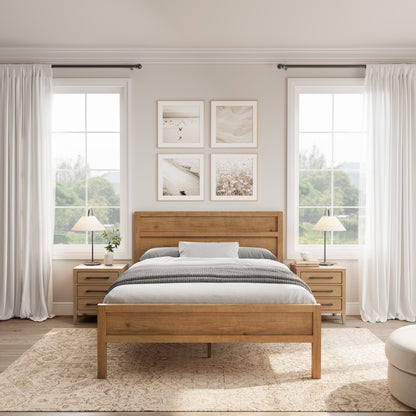 Queen Brown Wood Panel Bed Frame - Modern Style