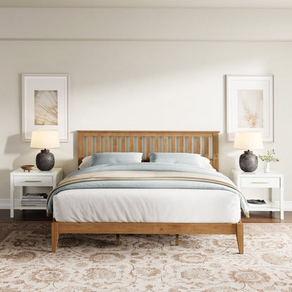 Mission Style King Bed Frame with Integrated Slat System for Bedroom